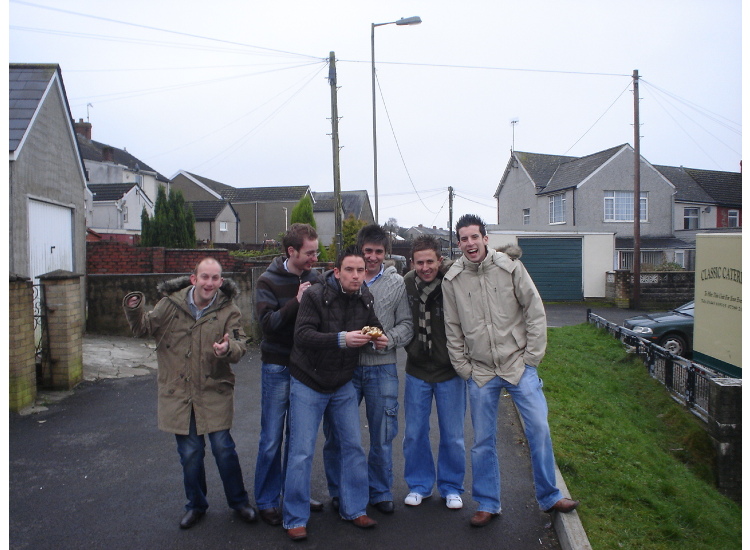 The boys endure the cold, 5 minutes later they leave to watch the rugby!Losers!