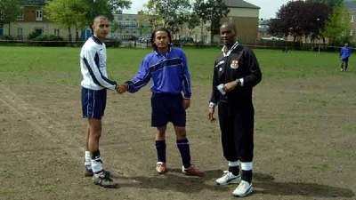 Aidul Rahman getting ready for Kick Off 2003/2004 Cup final, Poplar FC in the Purple Jersey