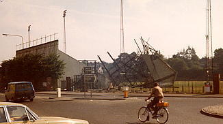 Picture of the Old Memorial Ground in 1984 with the stand (750) seats coming down