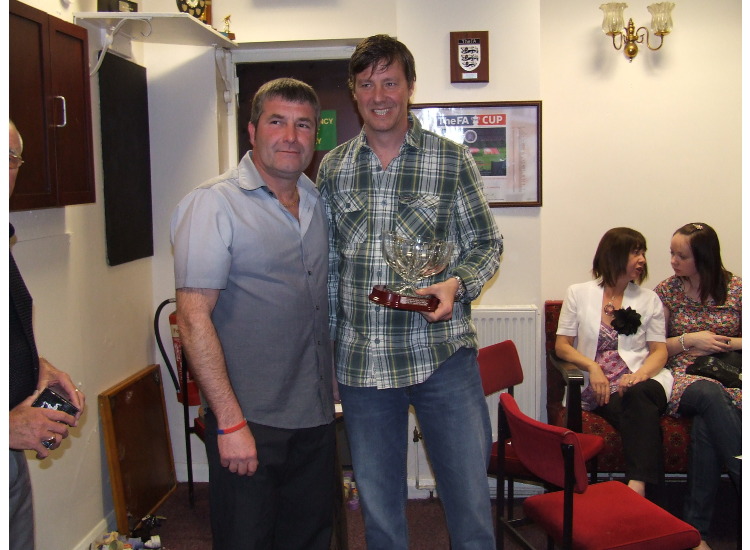 Club chairman Brian Burn presents manager Gary Forrest with a special, engraved glass bowl as a thank you for our successful season.