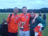 Charlie Fournier collects the SBC 5 a Side Tournament Cup for 2008 and Phil Page wins Player of Tournament after an outstanding performance in the final.