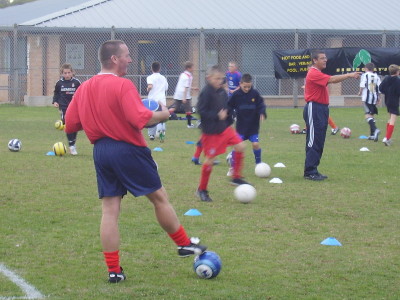 A typical training session. Mark williams coaching and Steve Moore watching.