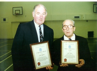John Bremner and John Tulloch presented with long service awards by the ASYFC in 1999. Combined service of around 80 years! 