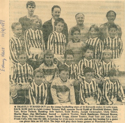 St Bernards 10's Colts in 1988 - Brian Tulloch is pictured extreme right of the back row.