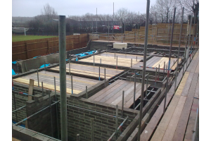 Scaffolding in place as building rises, another 4 courses of blockwork to go