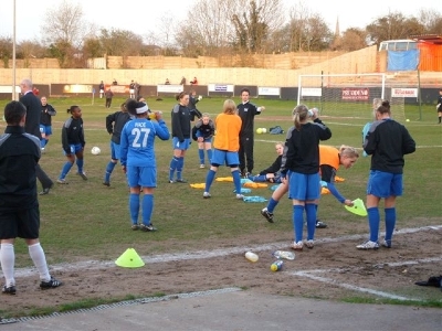 Birmingham City Ladies warm up before the game