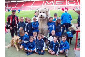 Squad Photo - Riverside Stadium in Summer 2010 . The Team were Ball Boys for a Charity Game to raise Funds for Guide Dogs for the Blind